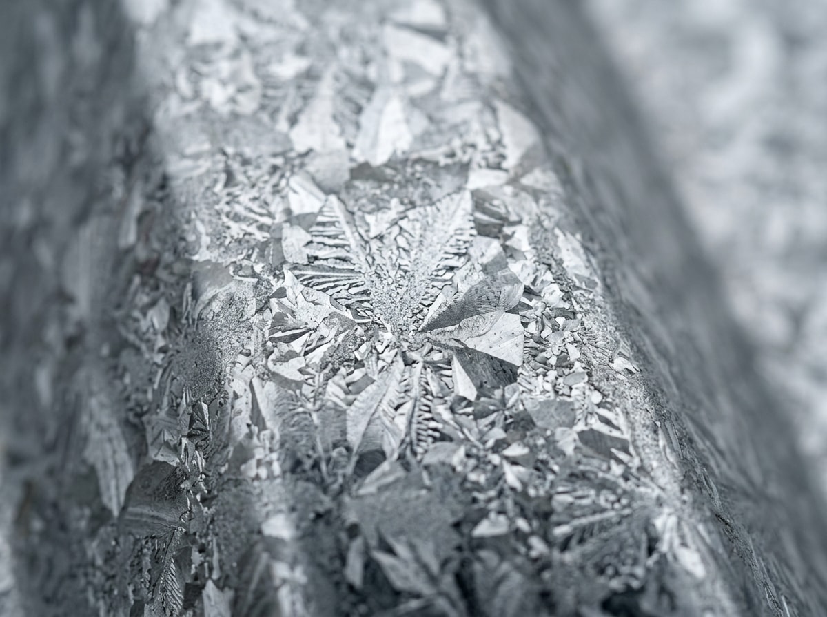 Close-up of a Galvalume metal roofing panel showing its spangle finish
