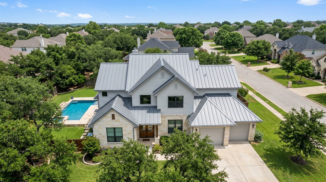 Finished Galvalume standing seam metal roof on a Humble, TX home Finished Galvalume standing seam metal roof on a Humble, TX home