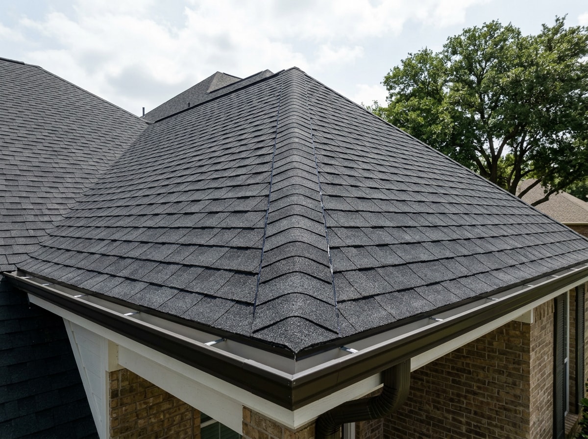Finished asphalt shingle roof on a Conroe, TX home after a residential reroof