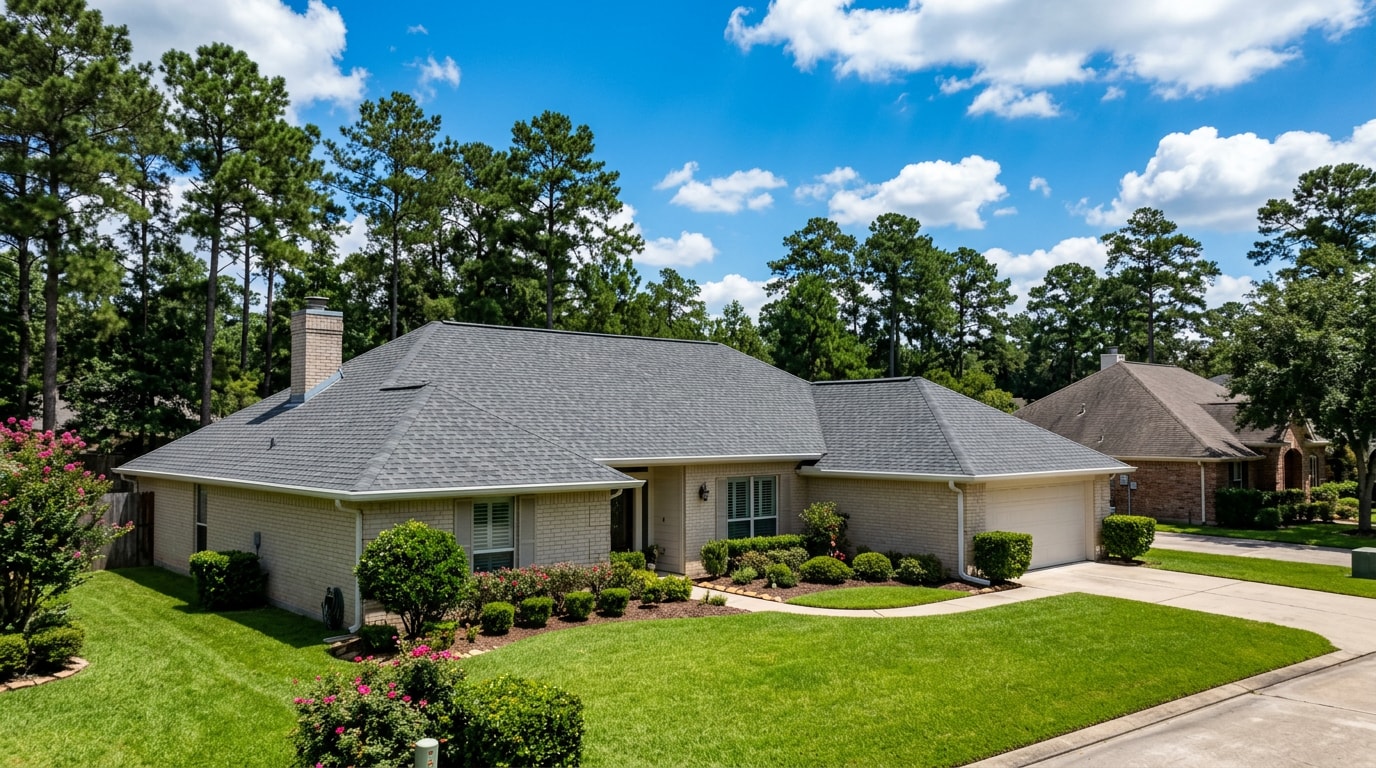 Finished residential roofing project on a home in Conroe, TX
