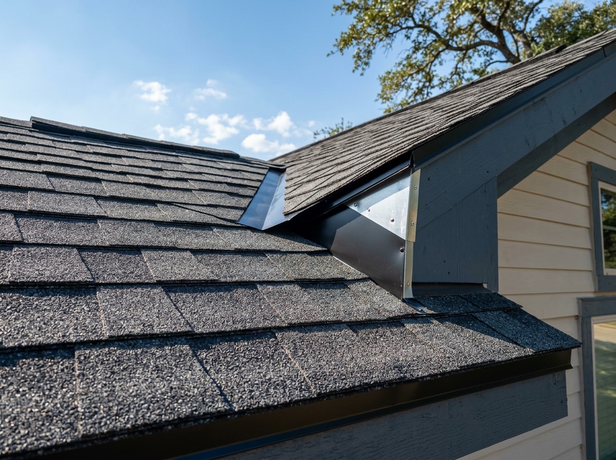 Freshly installed asphalt shingle roof on a single-family home in Richmond, TX under clear daytime sky