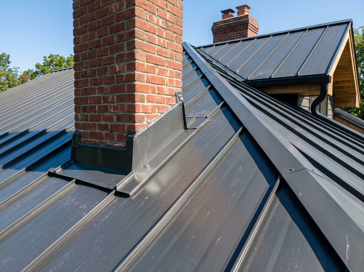 Completed standing seam steel roof on an Alvin, TX home