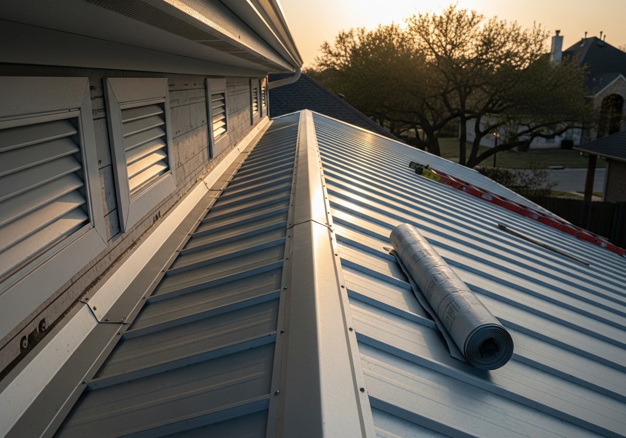 Galvalume metal standing seam roof installed on residential home in Katy