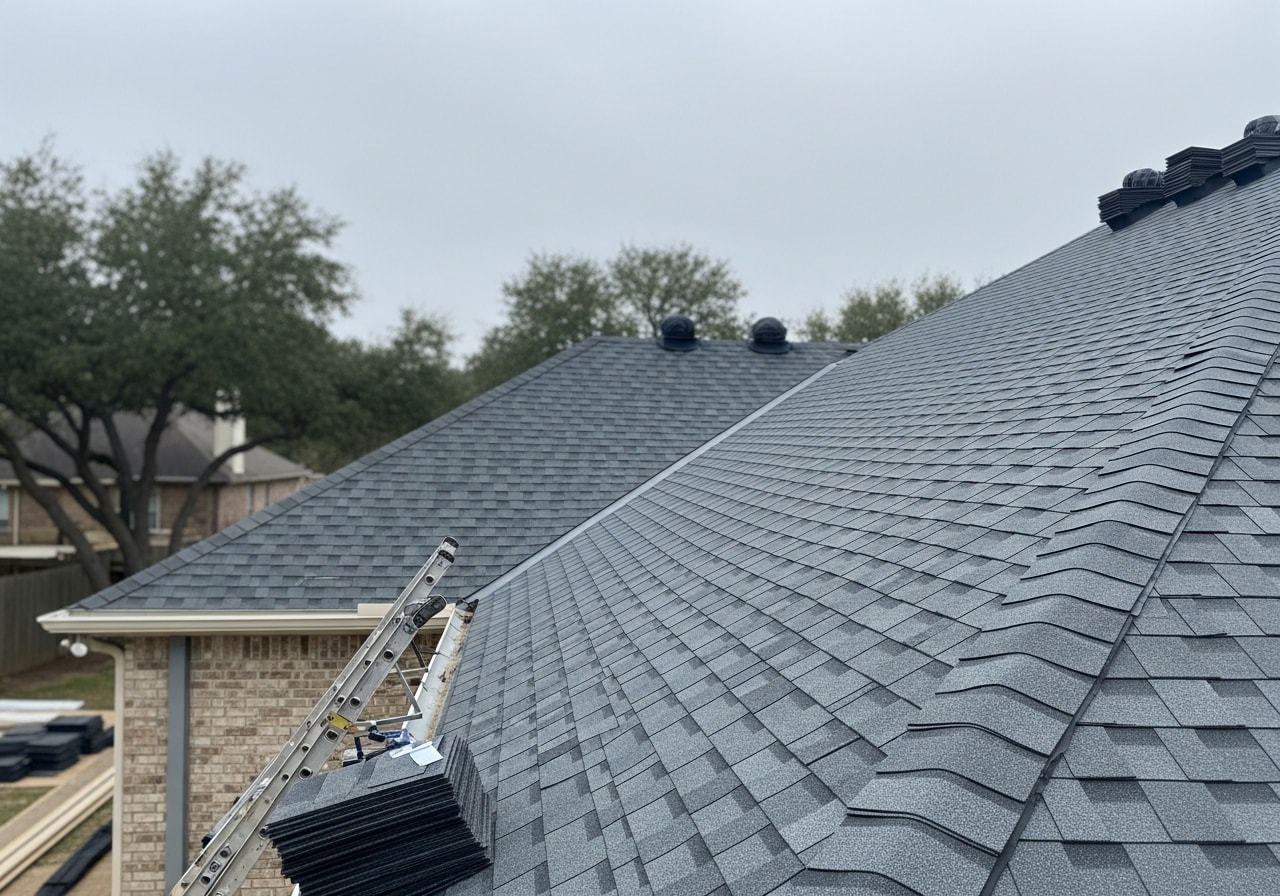 Owens Corning Duration slate gray shingles installed on residential roof in Kingwood