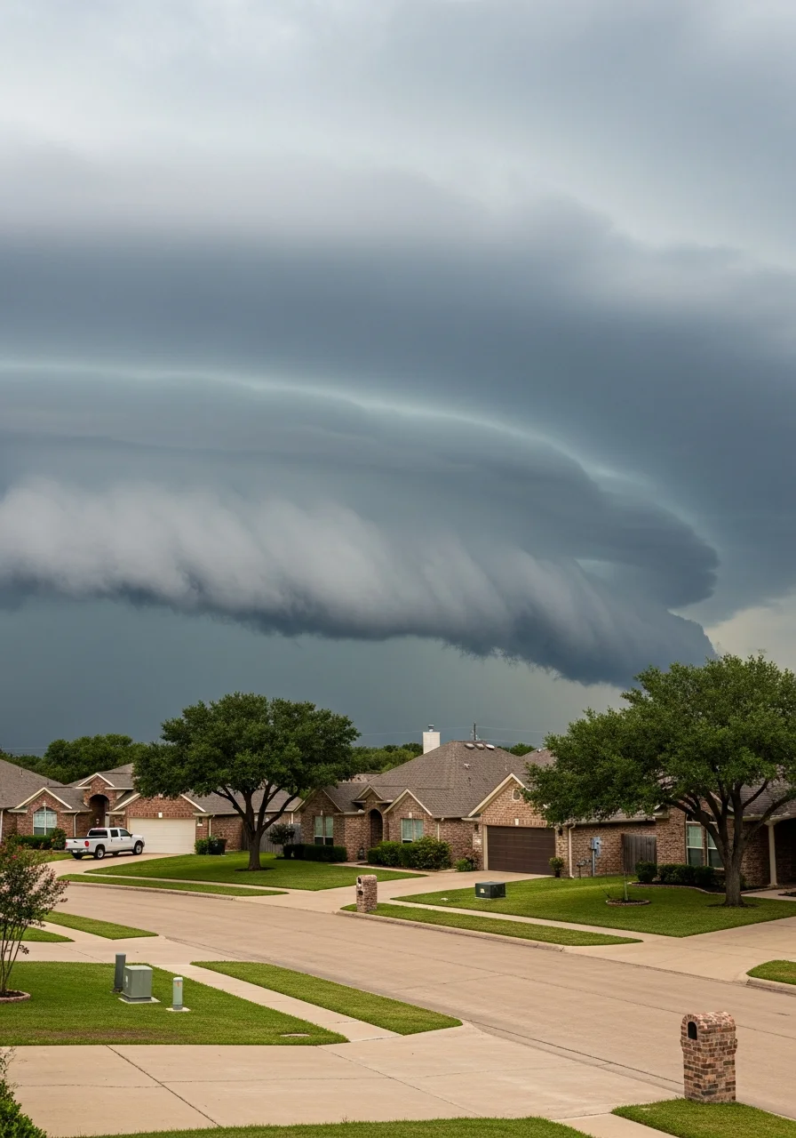 Storm clouds gathering over Fort Bend County plains near Rosenberg during severe weather season